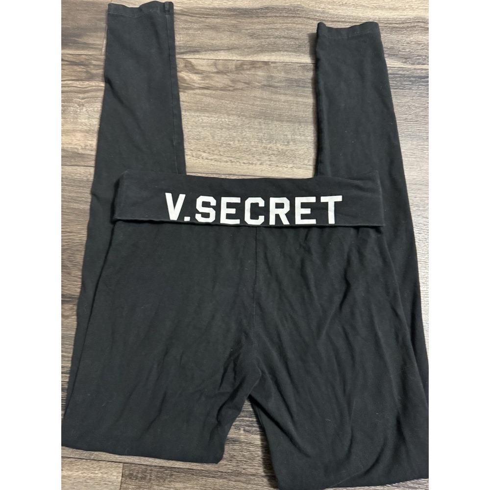 Victoria Secret Leggings Fold Over Graphic Print Angel Wing Logo‎ Size M Long
